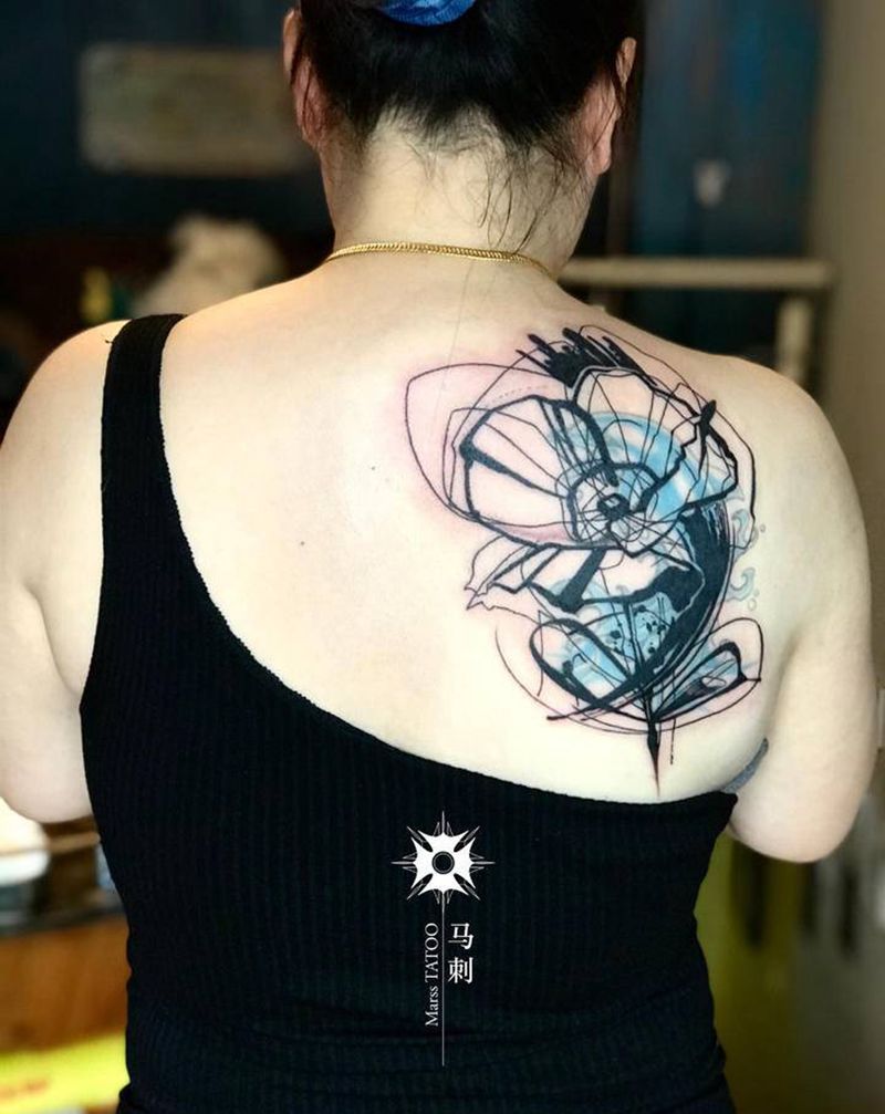 遮盖设计未完成纹身图片_臀部水彩纹身图案