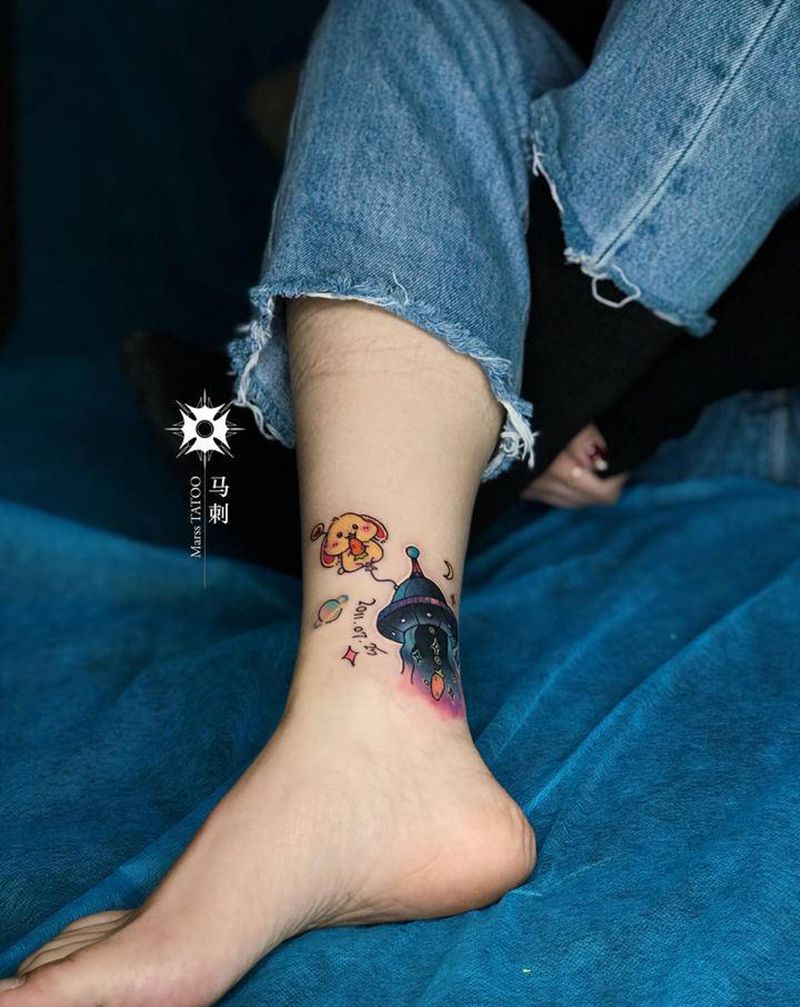 原创遮盖纹身图片_脚部水彩Old School纹身图案