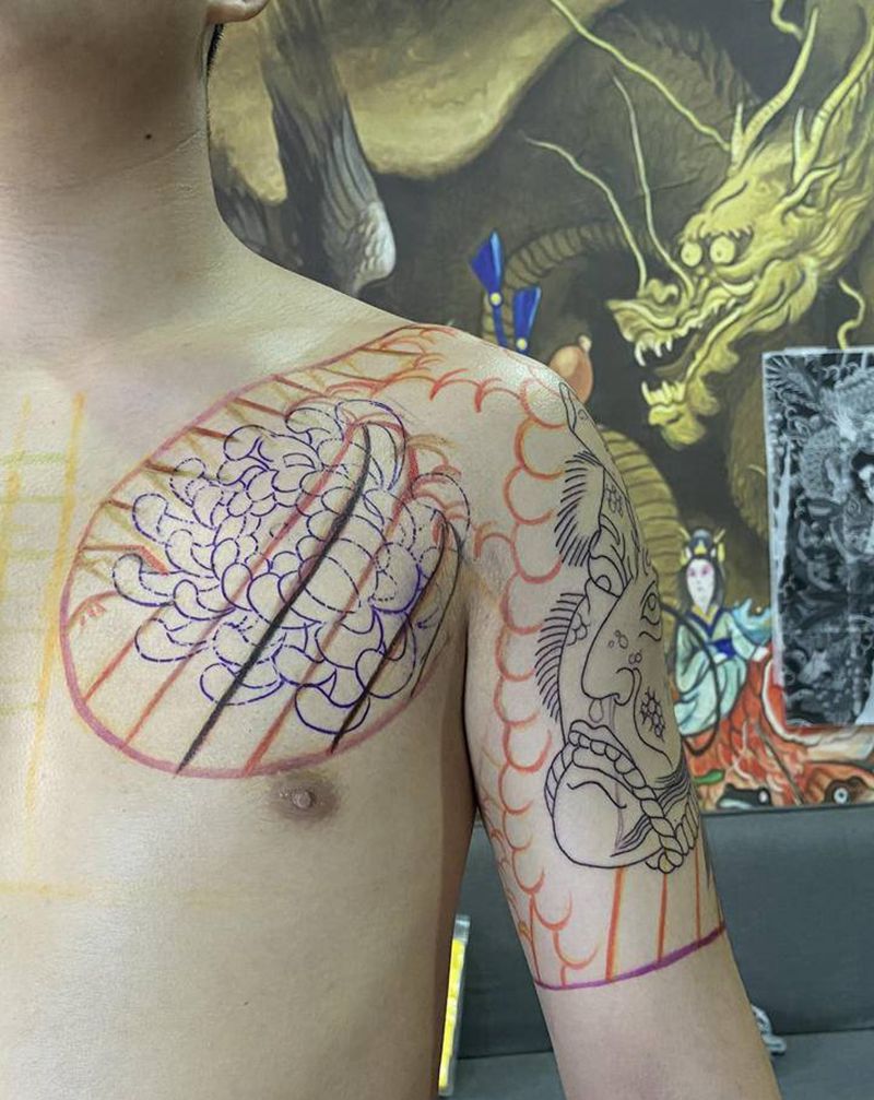 半胛纹身图片_老传统纹身图案