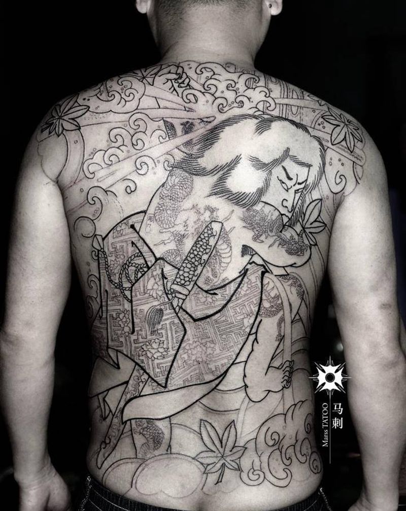 九纹龙史进纹身图片_背部老传统纹身图案