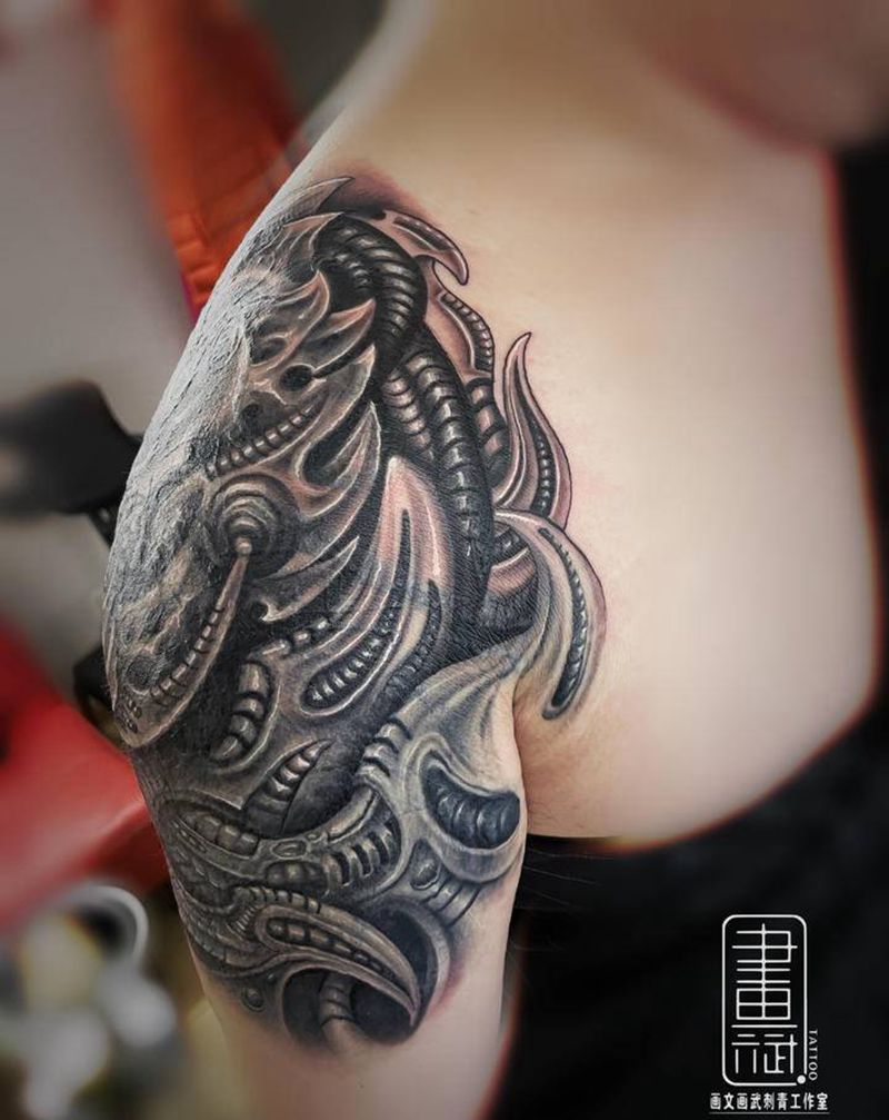 暴力遮盖纹身图片_手臂欧美写实遮盖毁皮遮盖生化机械纹身图案