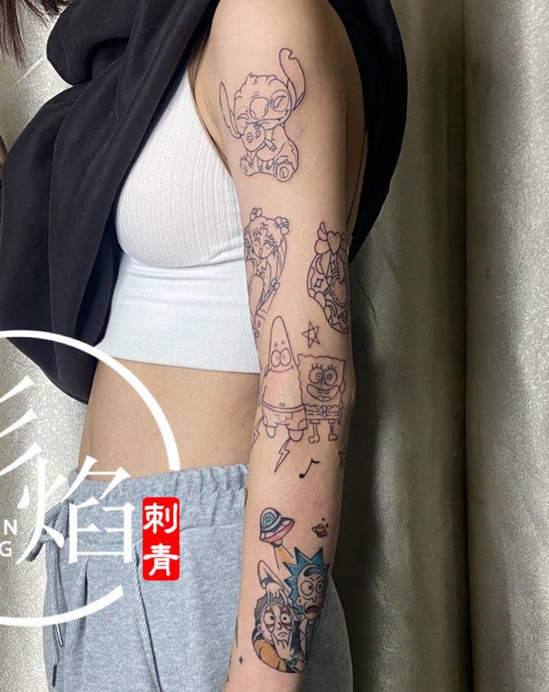 拼接纹身图片_手臂New SchoolOld School纹身图案