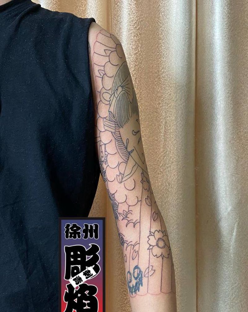 七分臂纹身图片_老传统纹身图案