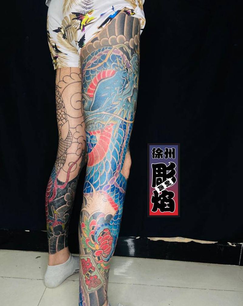 花腿龙纹身图片_老传统纹身图案