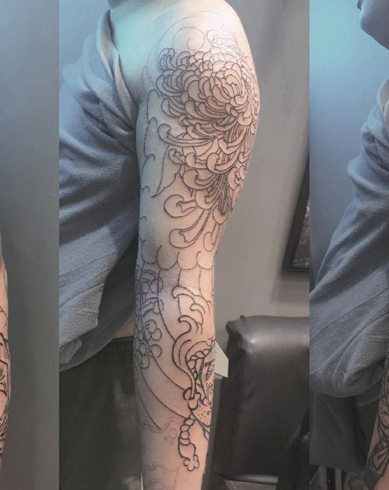 老传统花臂纹身图片_手臂老传统纹身图案