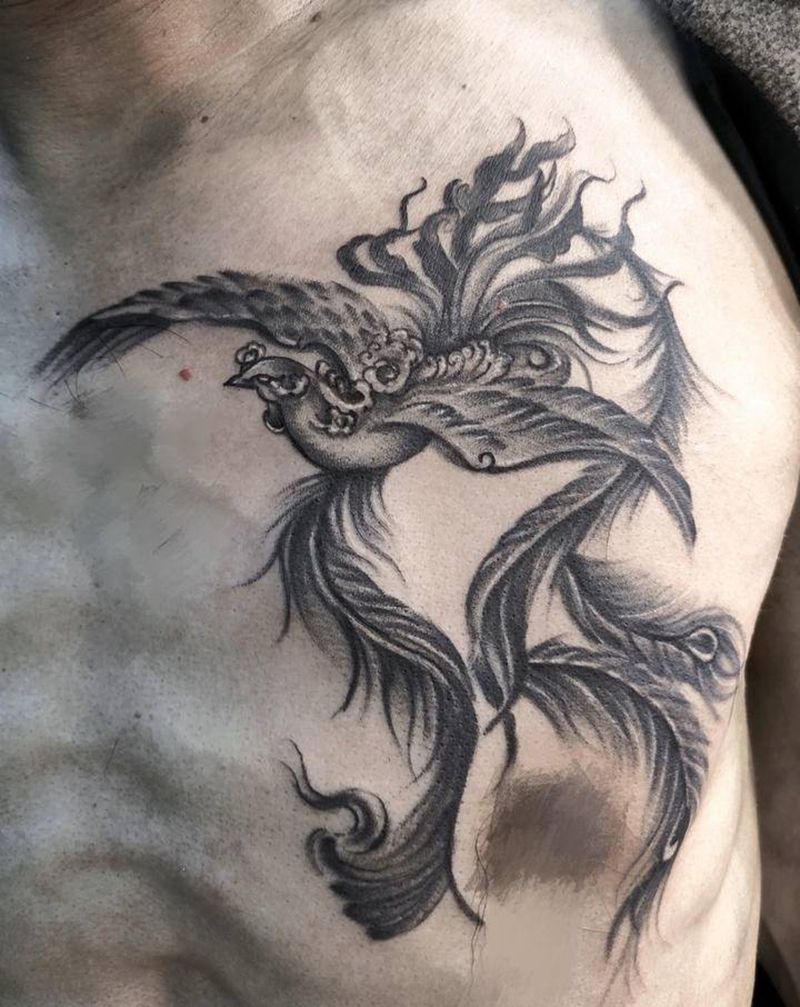 凤凰纹身图片_胸部新传统纹身图案