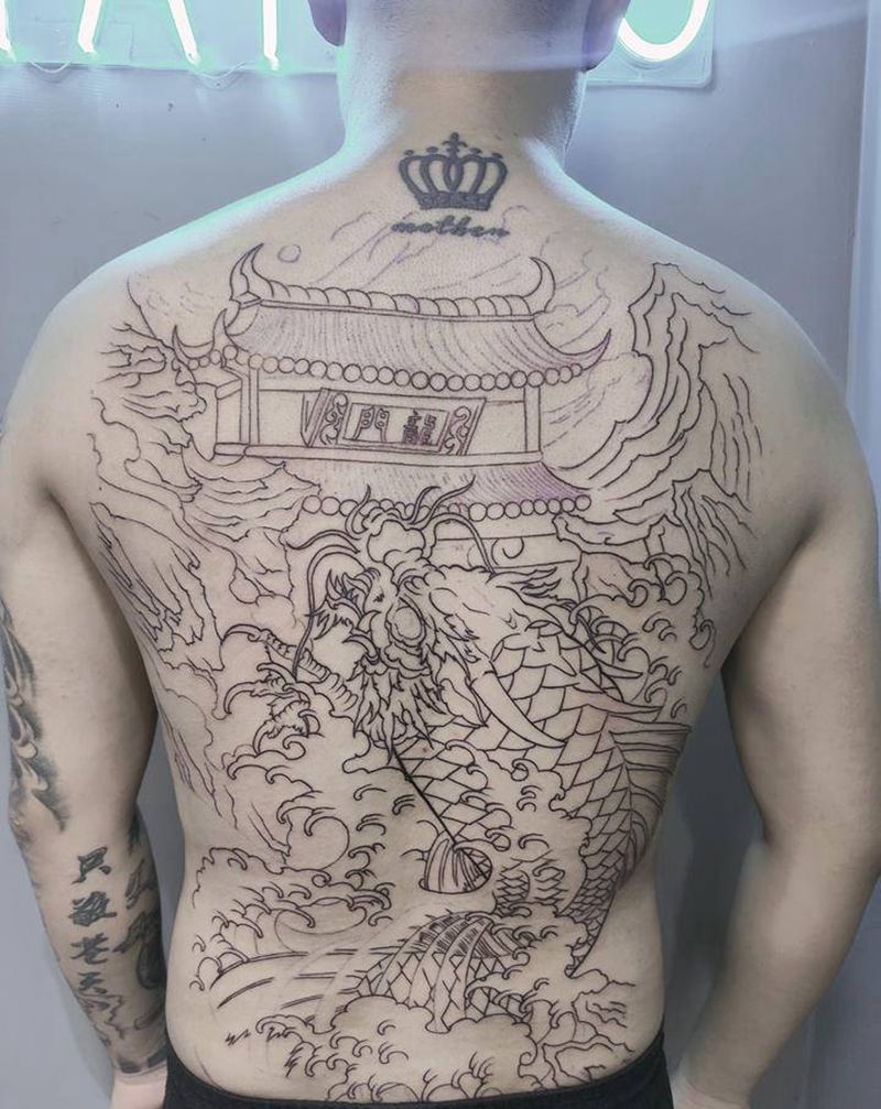 鲤鱼龙门纹身图片_背部新传统纹身图案