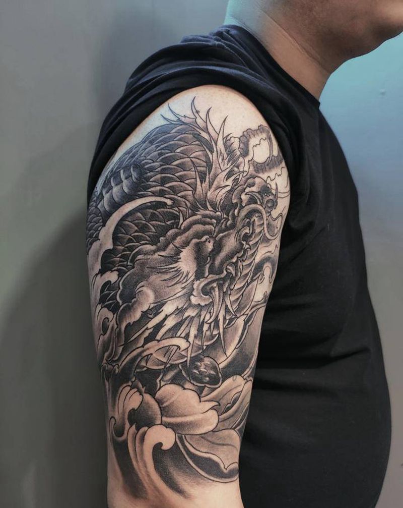 龙 遮盖纹身图片_手臂新传统纹身图案
