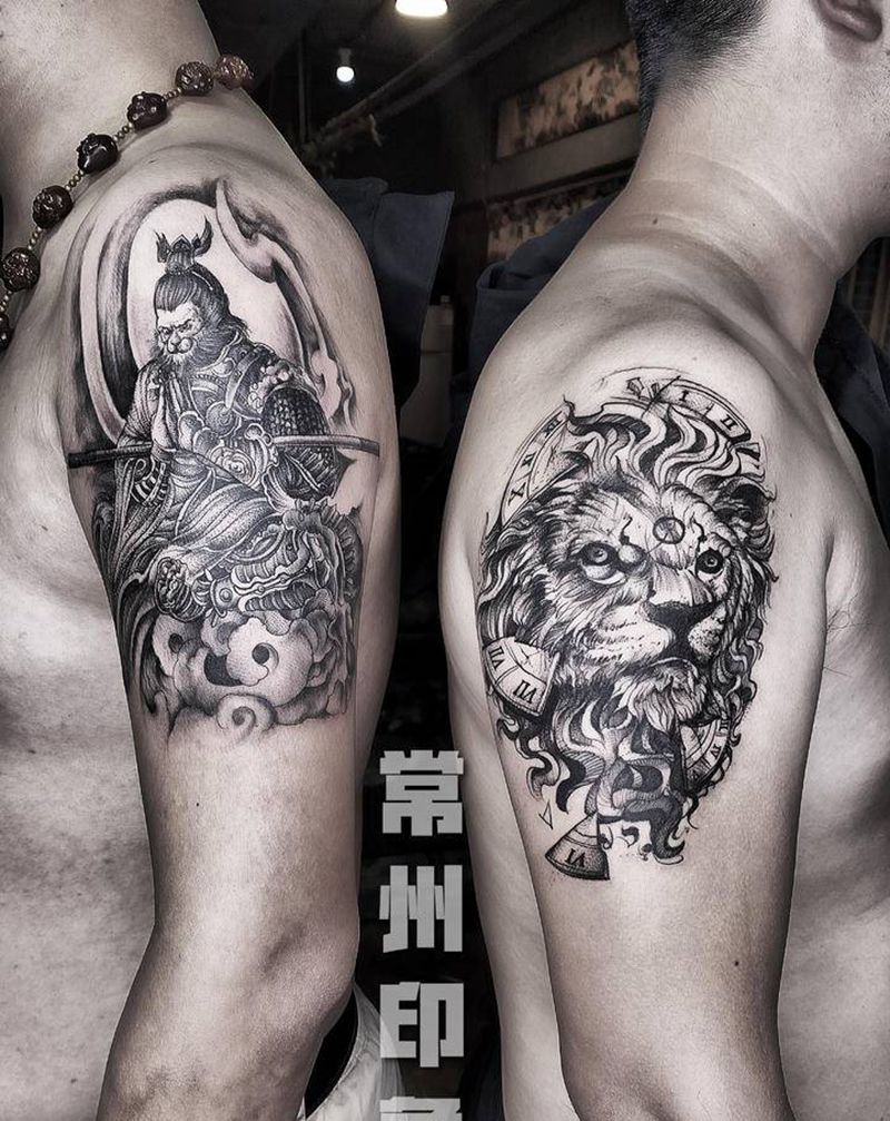 猴 狮子纹身图片_手臂肩部纹身图案