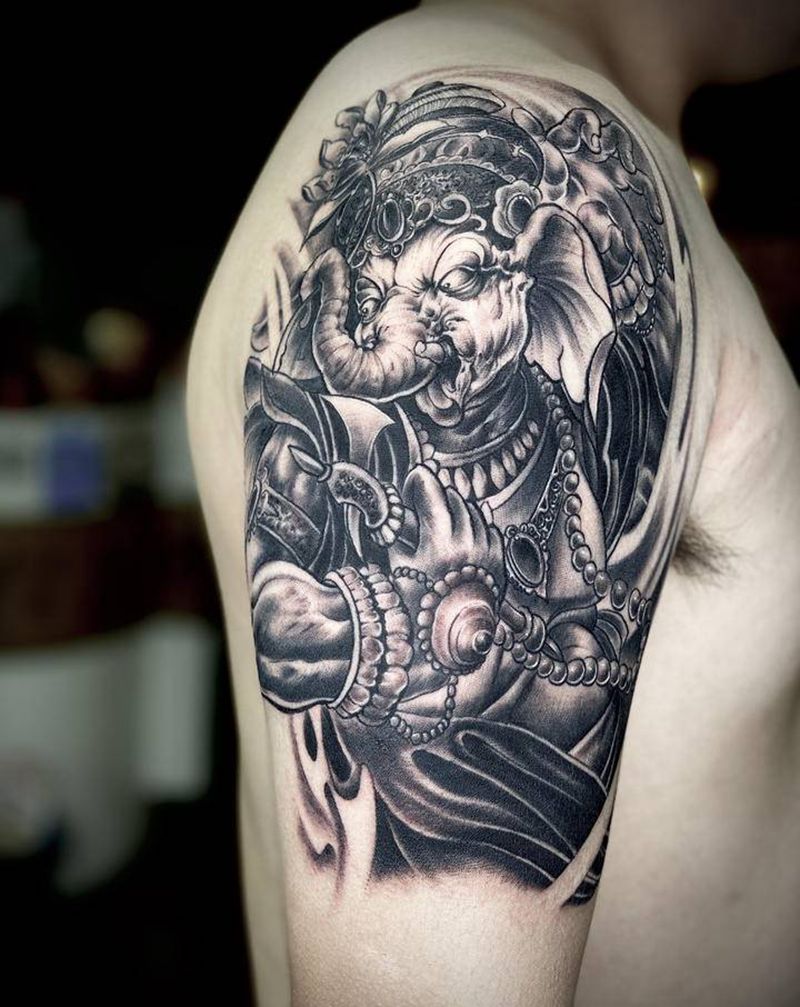 象神纹身图片_手臂老传统纹身图案