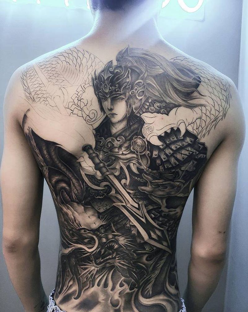 赵子龙未完纹身图片_背部老传统纹身图案