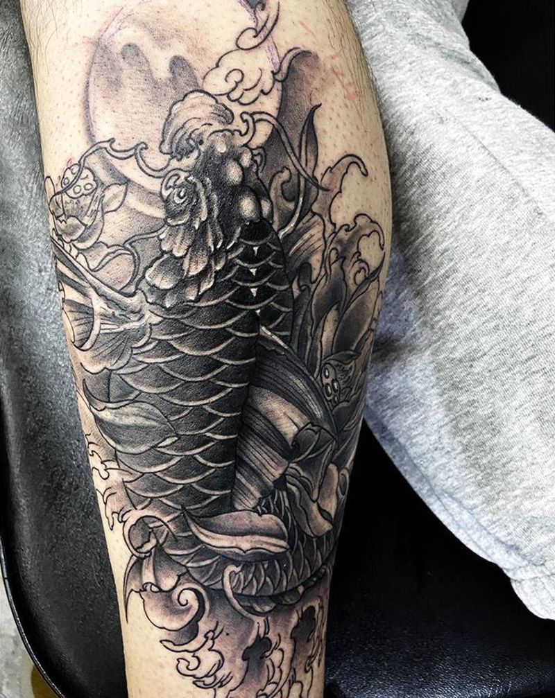 遮盖纹身图片_腿部新传统纹身图案