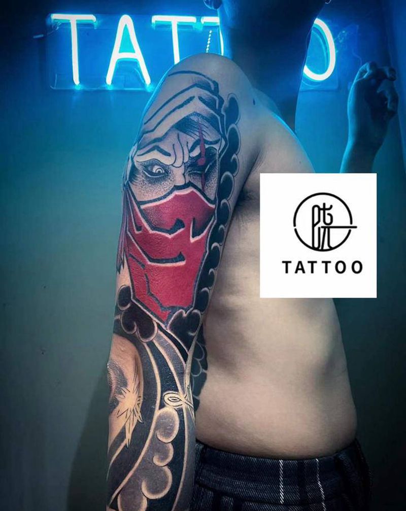 七分袖纹身图片_手臂老传统纹身图案