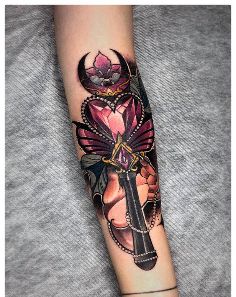 魔法棒纹身图片_手臂New School遮盖纹身图案