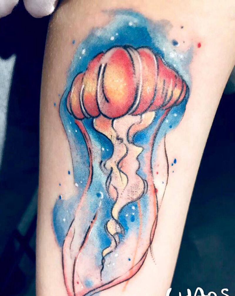 小清新水母纹身图片_手臂水彩水母小清新纹身图案