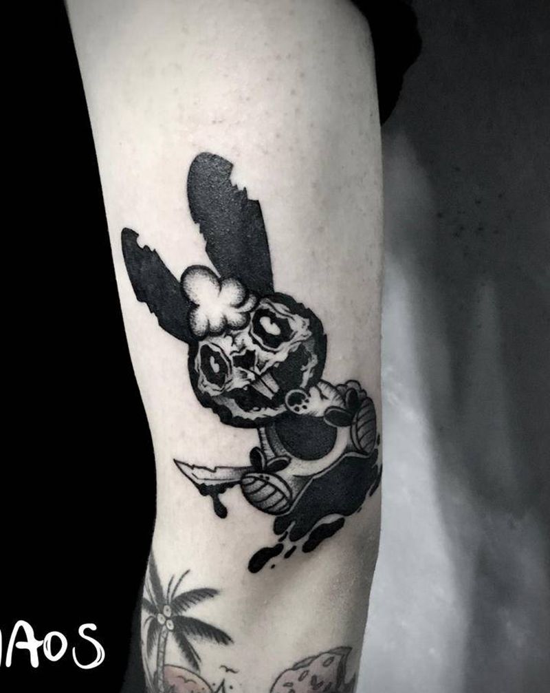 邪恶小兔子纹身图片_手臂兔子blackwork纹身图案