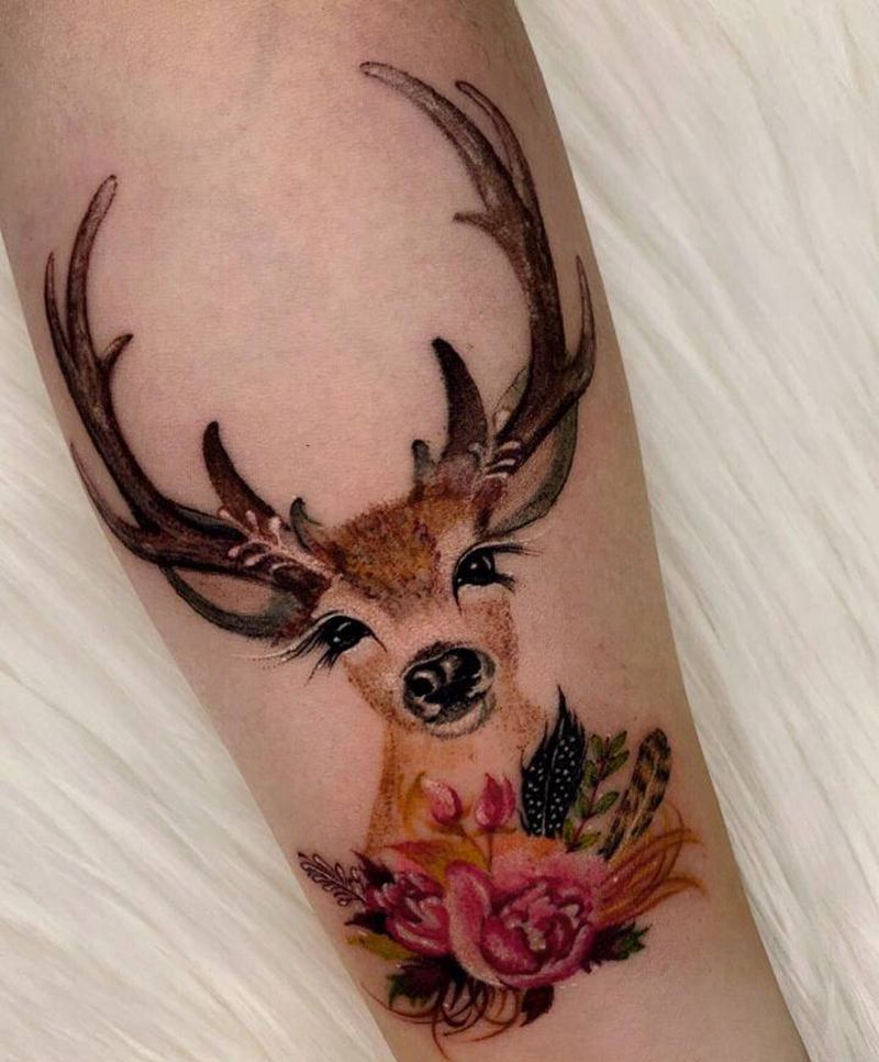 鹿纹身图片_手臂New School纹身图案