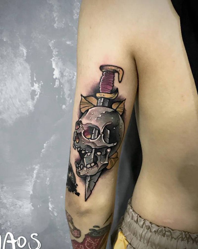 骷髅纹身图片_手臂New School骷髅纹身图案