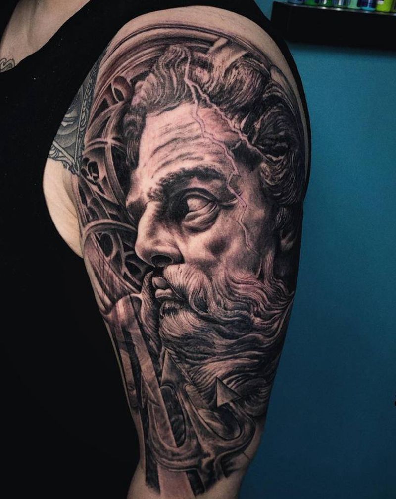波塞冬纹身图片_手臂欧美写实纹身图案