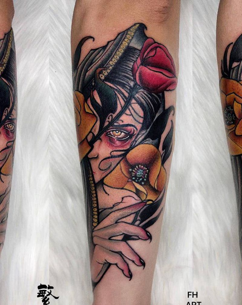 欧美女郎纹身图片_手臂New School纹身图案