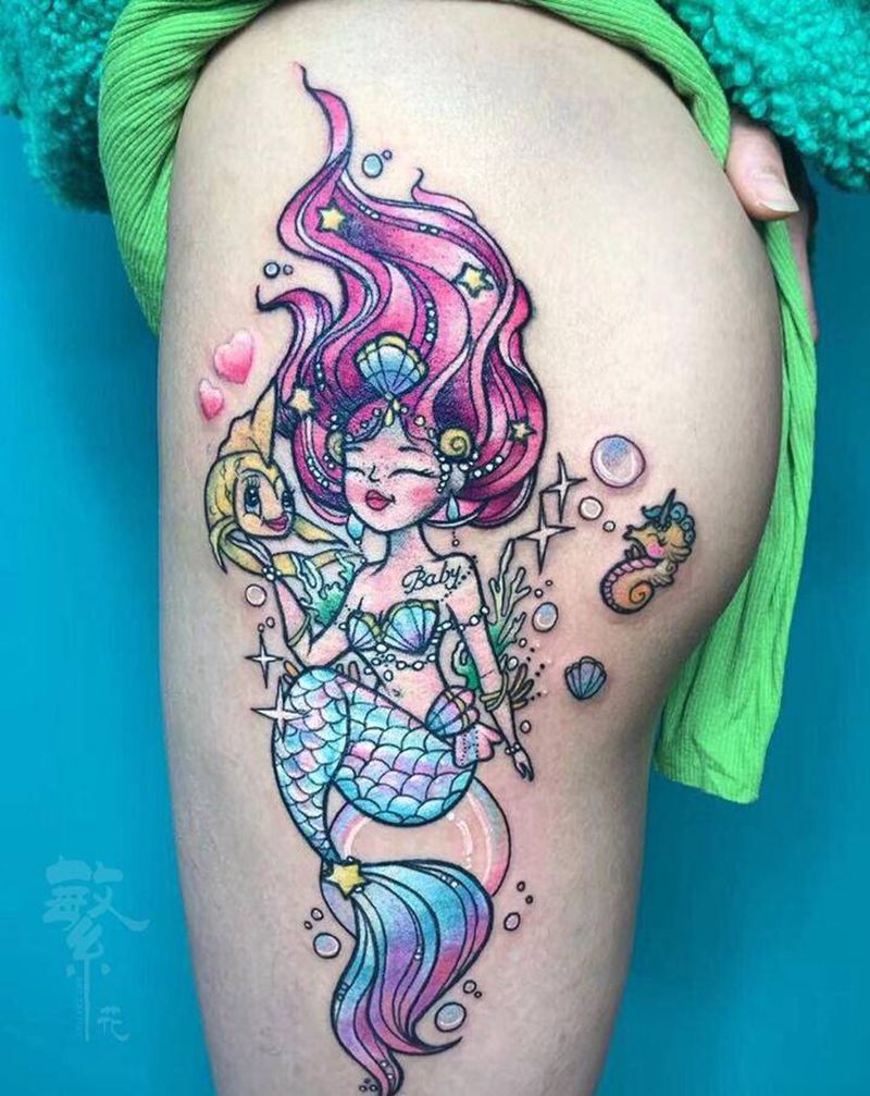 美人鱼纹身图片_臀部腿部New School纹身图案