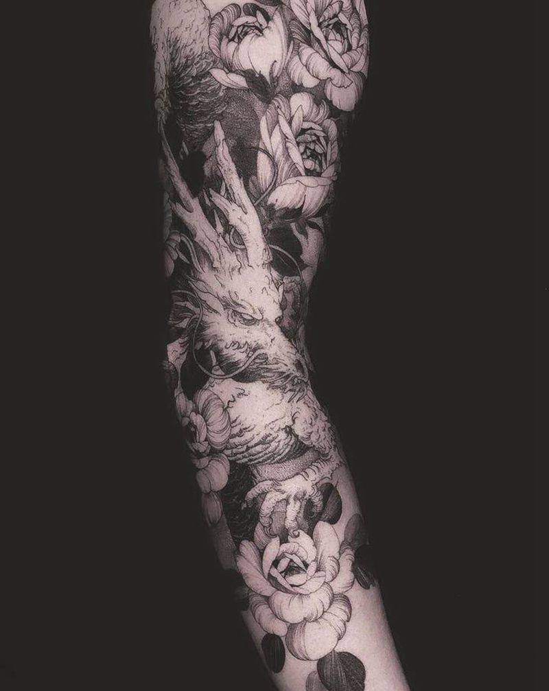 龙纹身图片_手臂新传统纹身图案