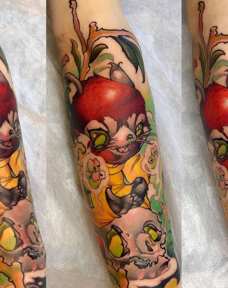 小浣熊纹身图片_手臂手部New School纹身图案