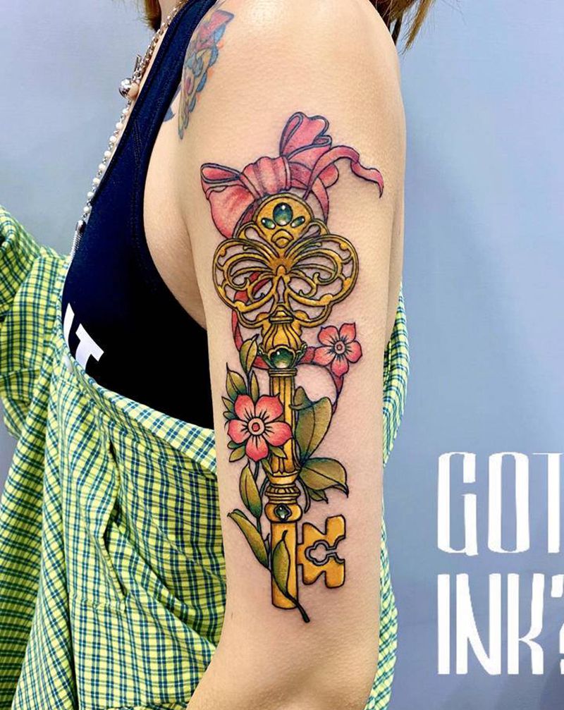 钥匙纹身图片_手臂New School纹身图案