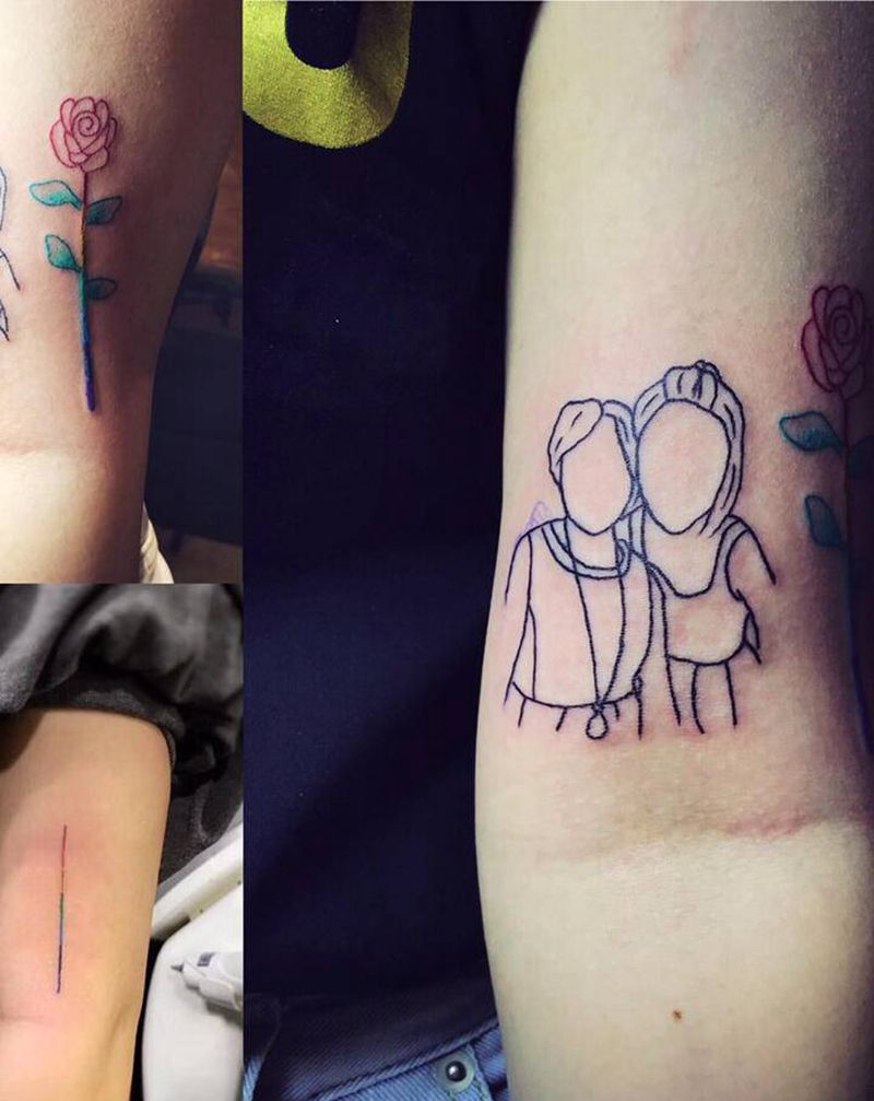 简笔➕彩色线条修改纹身图片_手臂纹身图案