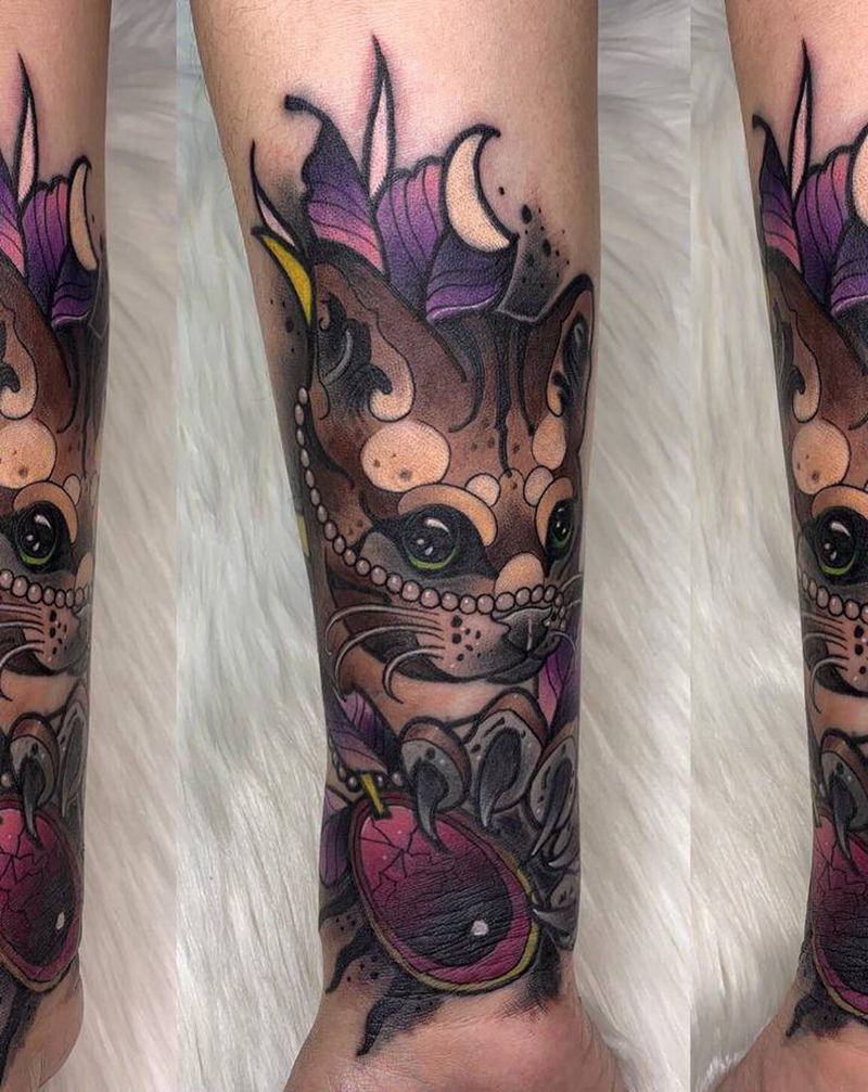 NEW SCHOOL 猫咪遮盖纹身图片_手臂New School纹身图案