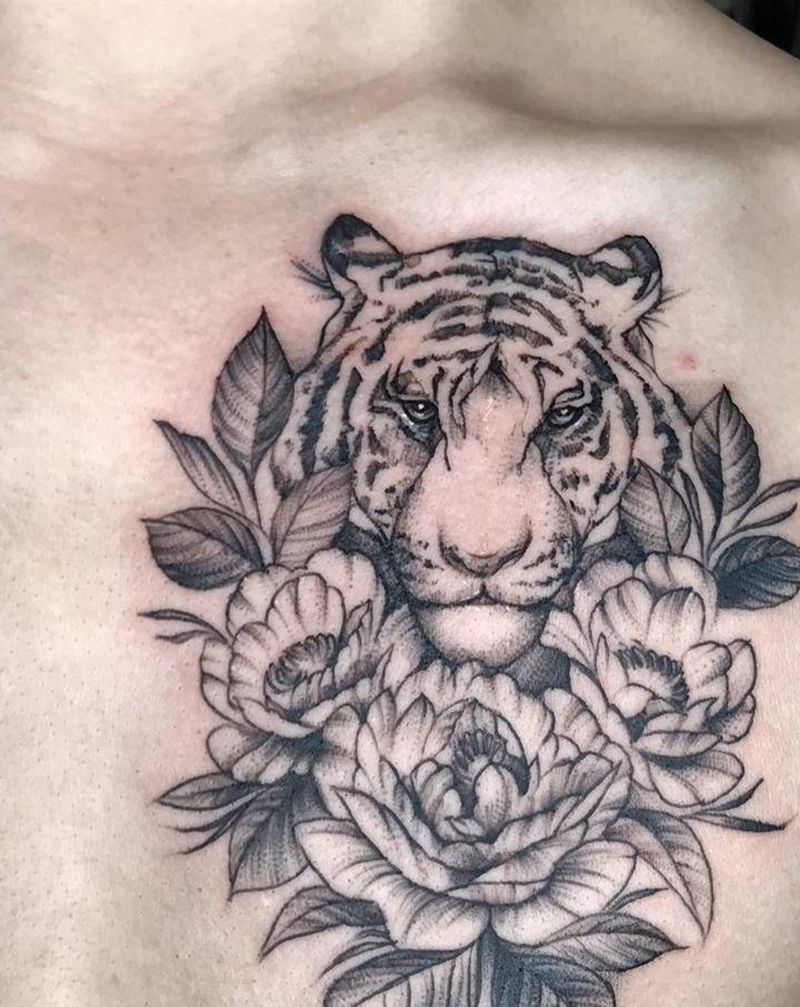 虎纹身图片_欧美写实点刺花 虎纹身图案
