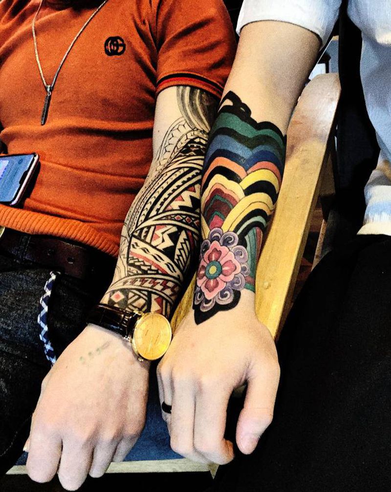 友谊长存纹身图片_手臂新传统纹身图案