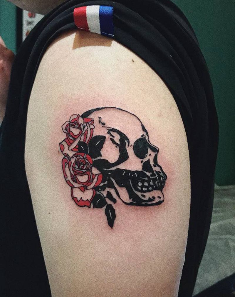 暗黑骷髅玫瑰花纹身图片_手臂纹身图案