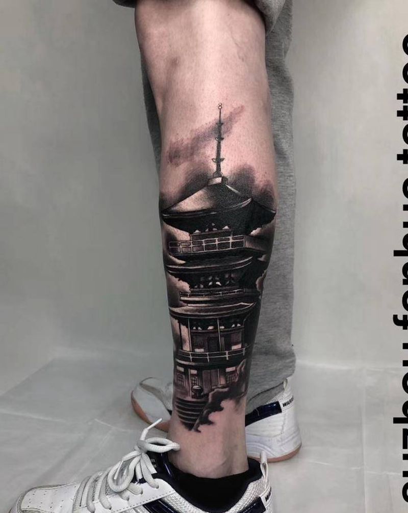 宝塔纹身图片_腿部宝塔纹身图案