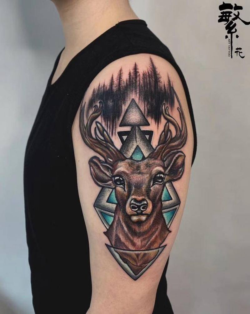 鹿（修改加遮盖）纹身图片_手臂手部鹿纹身图案