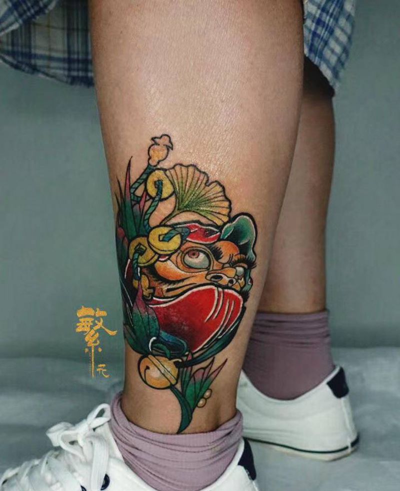 达摩蛋纹身图片_脚部达摩蛋纹身图案