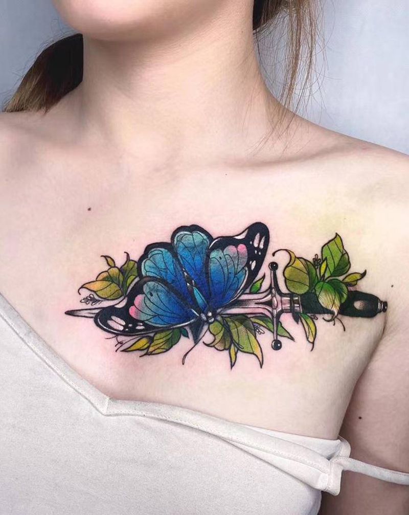 蝴蝶纹身图片_胸部蝴蝶纹身图案