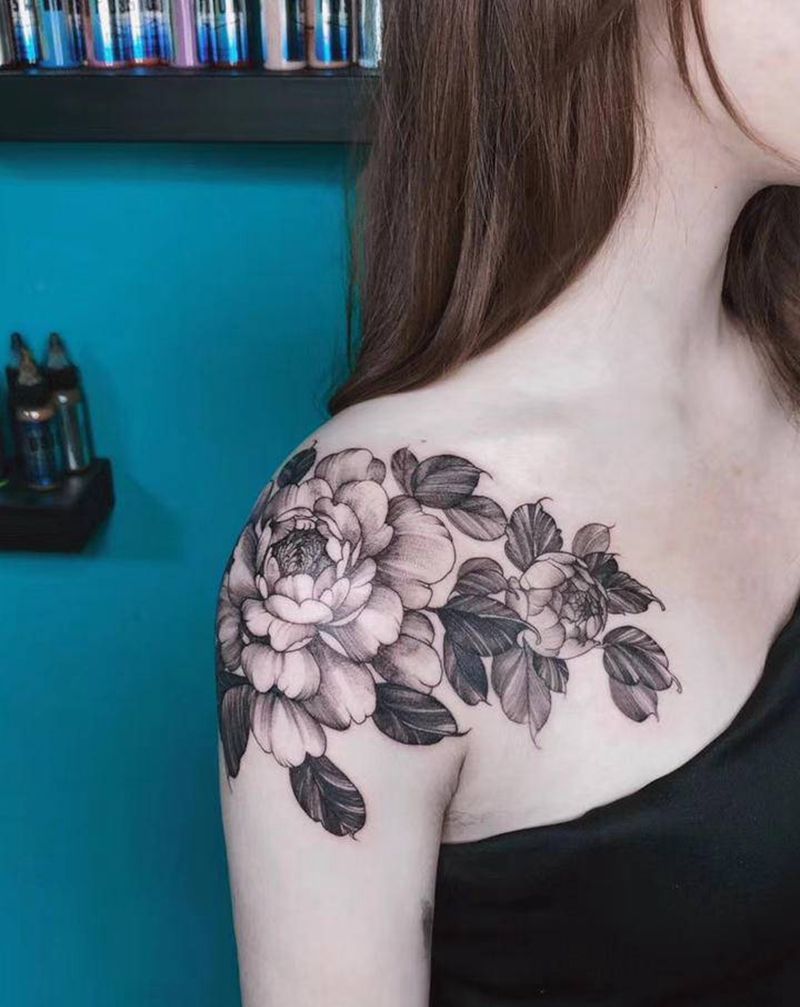 素花纹身图片_肩部腿部花纹身图案