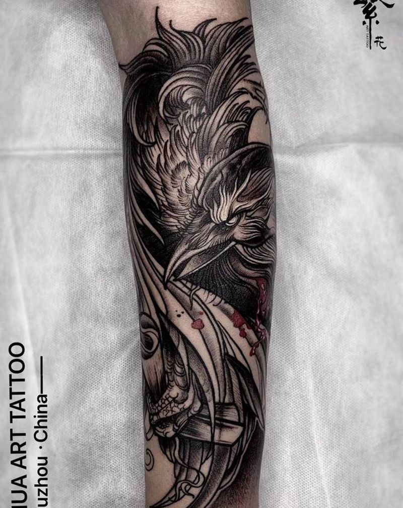 ［乌鸦&荆棘］纹身图片_手部手臂乌鸦荆棘纹身图案
