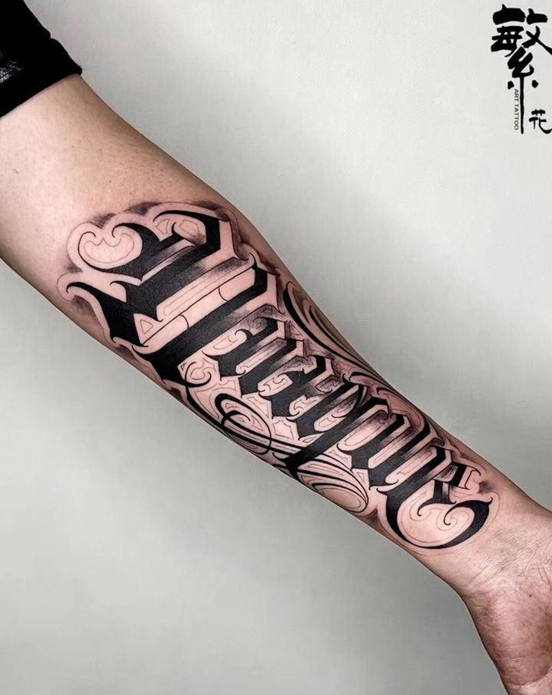 ［独一无二unique］纹身图片_手部手臂花体字独一无二纹身图案