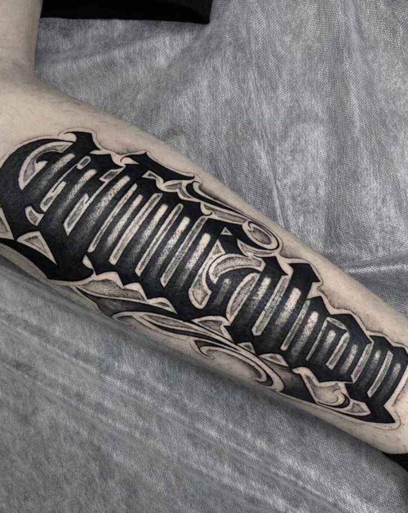 私人订制哥特体名字纹身图片_腿部脚部名字纹身图案