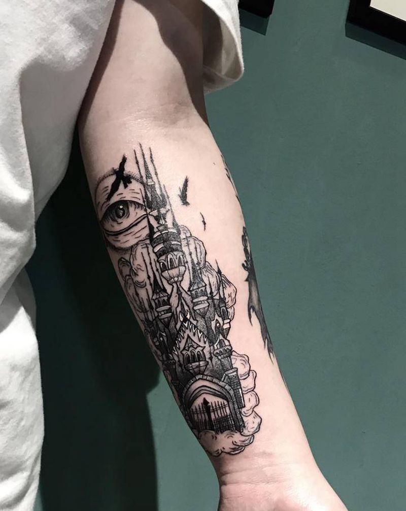 暗黑城堡纹身图片_手臂纹身图案