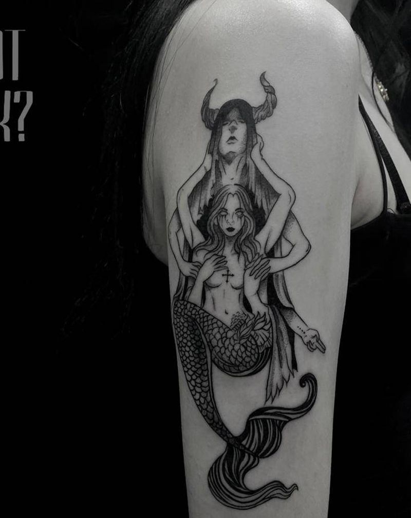 双鱼与白羊纹身图片_手臂点刺纹身图案