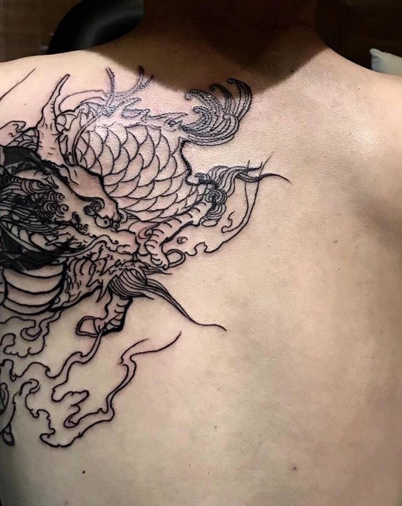 遮盖图腾未完成纹身图片_背部纹身图案