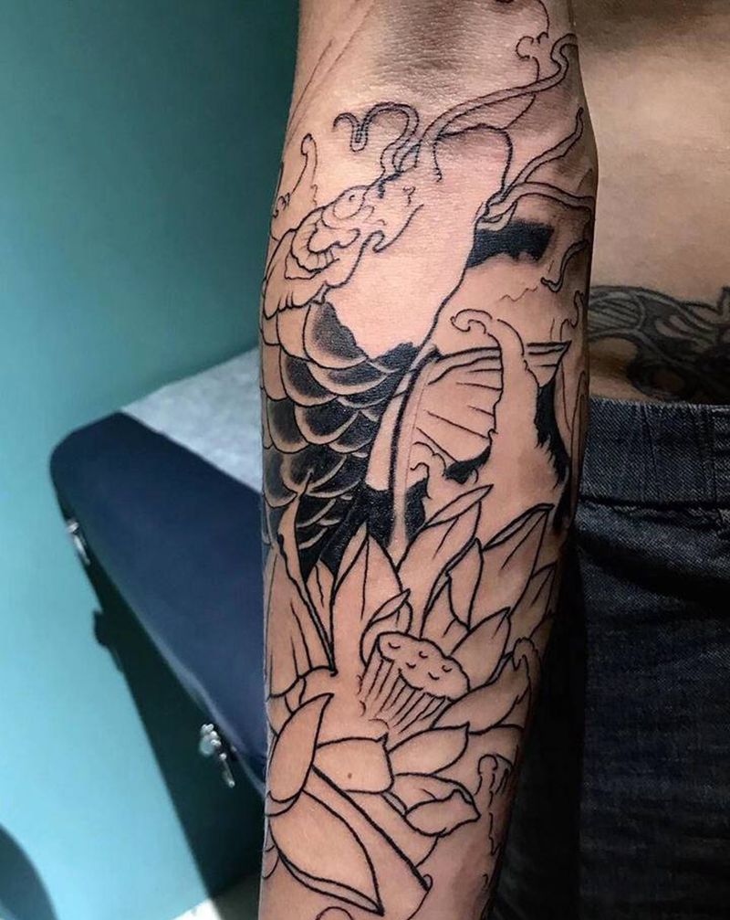 鲤鱼未完成纹身图片_手臂纹身图案