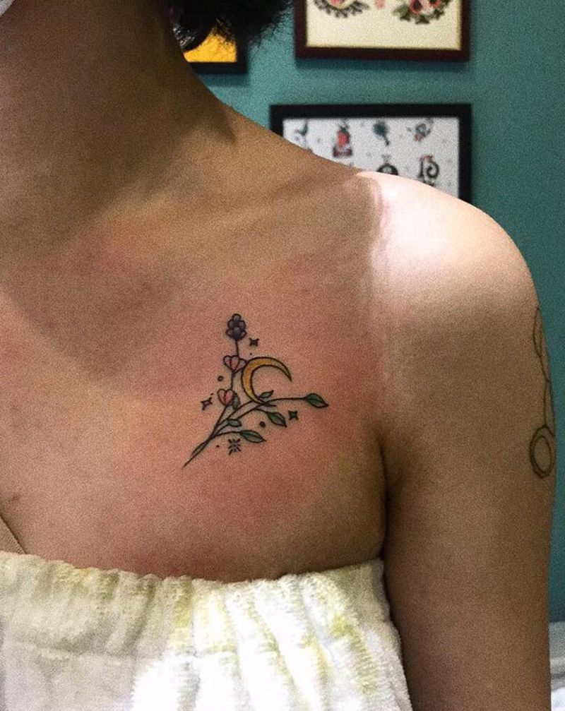 小清新花纹身图片_肩部纹身图案