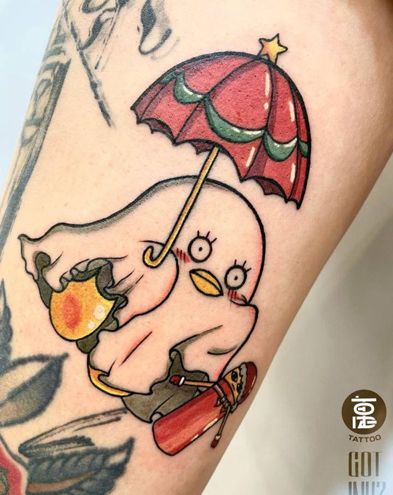 银魂伊丽莎白纹身图片_腿部New School银魂动漫纹身图案