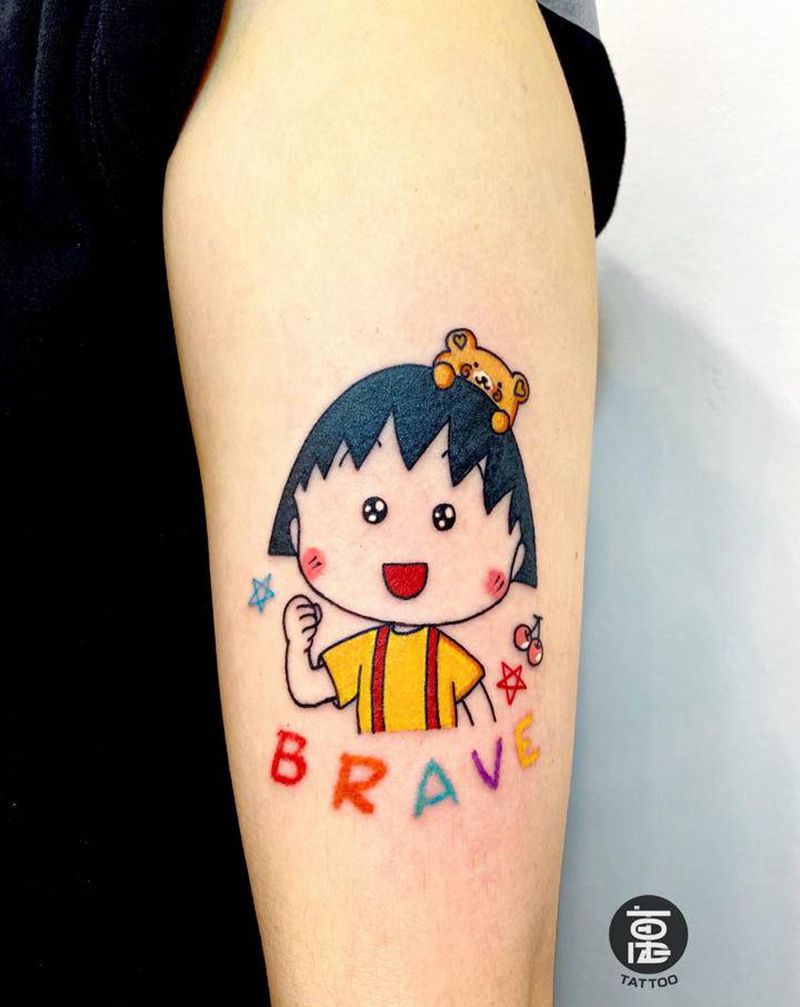 樱桃小丸子纹身图片_手臂New School动漫纹身图案