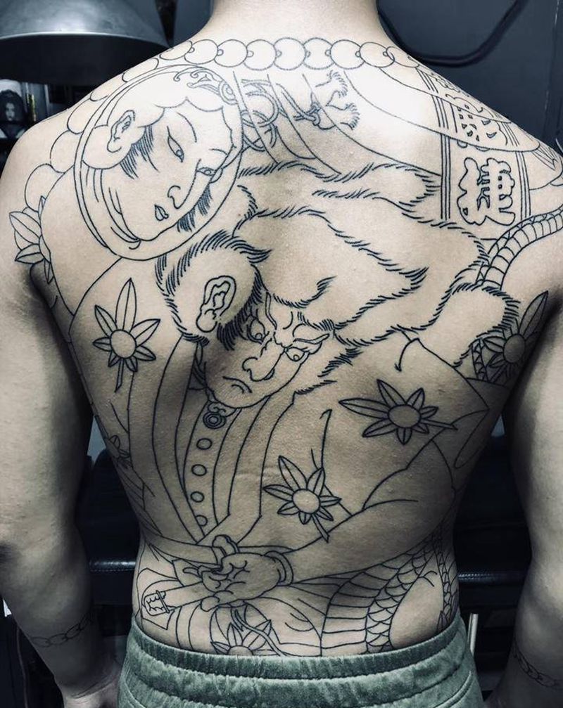 龙王太郎纹身图片_背部老传统纹身图案