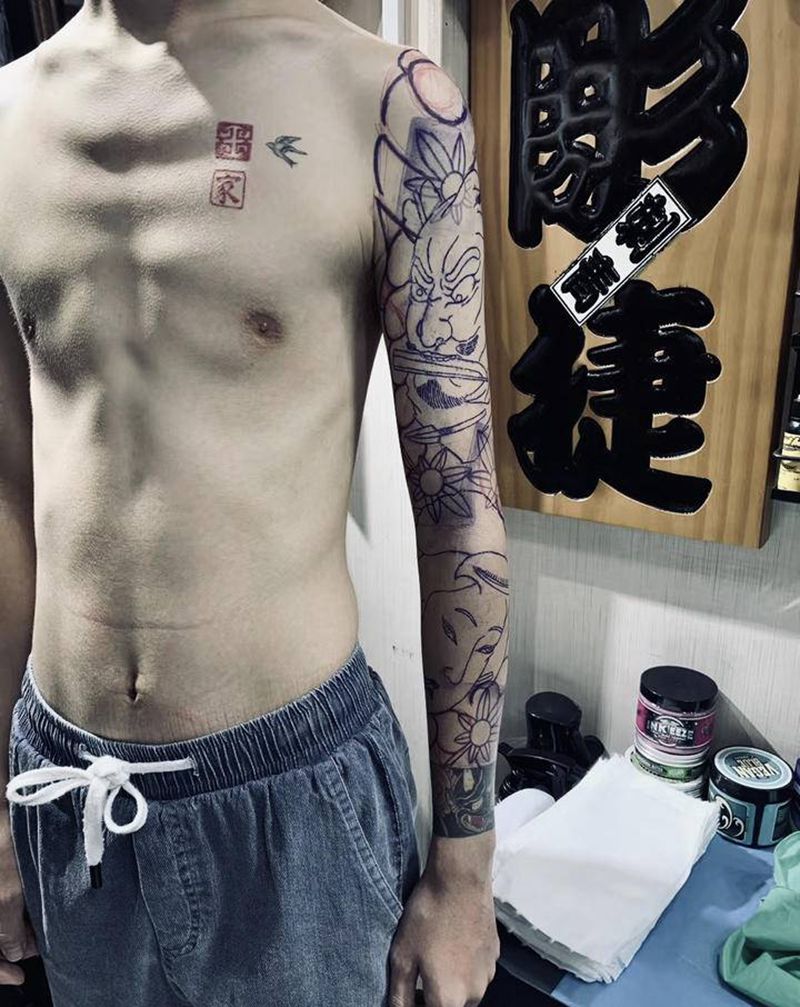 五分钟构图纹身图片_手臂老传统纹身图案